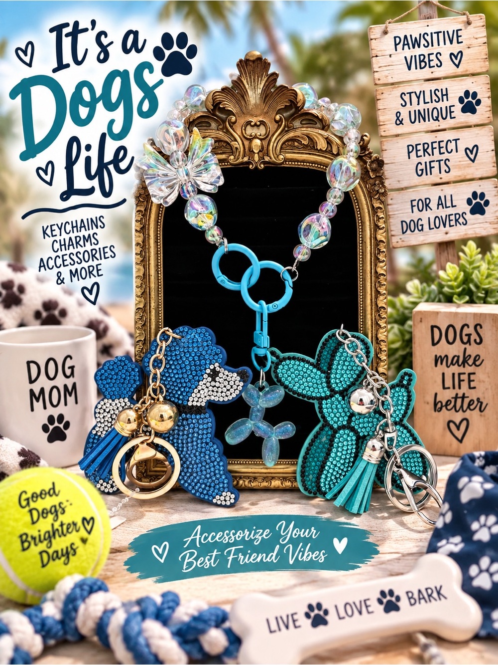 Dogs life set of 3 bag charm keychains